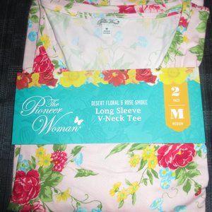 Pioneer Woman Pink/Multi Floral V-Neck Shirt - New!